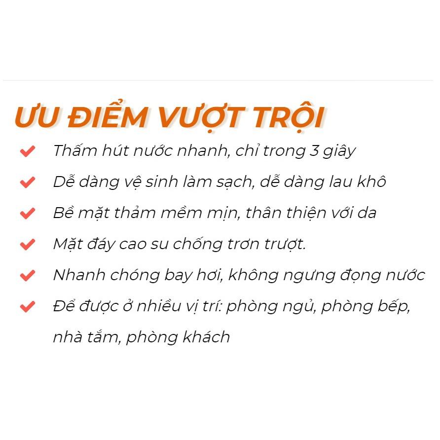 Thảm lau chân silicon siêu thấm hút nước - Chống trượt, siêu mềm dày dặn (kích thước 60 x 40 cm)