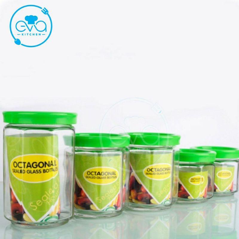 Bộ 5 Hũ Thuỷ Tinh Đựng Gia Vị Nắp Kín