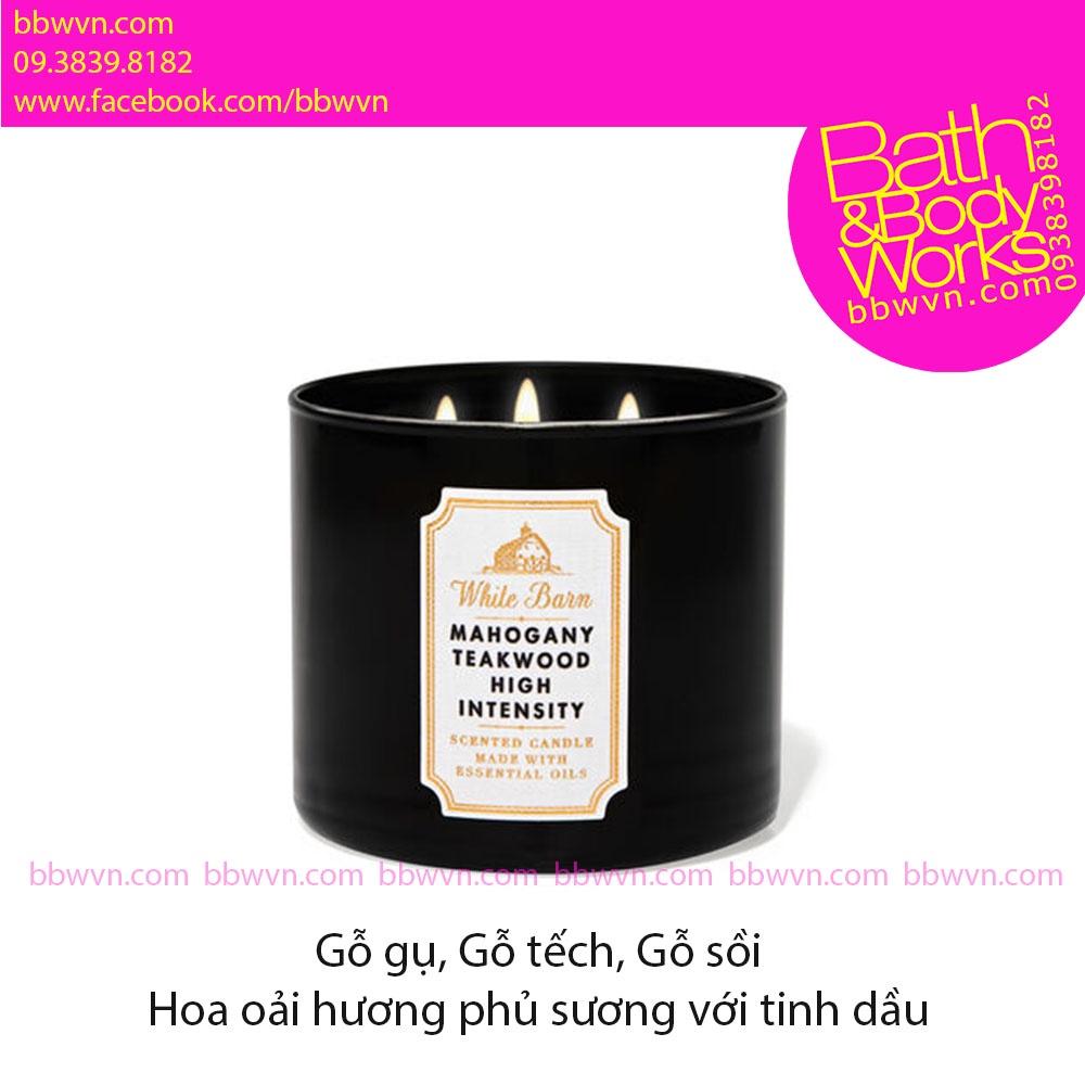 Nến thơm Bath and Body Works Mahogany Teakwood High Intensity 3 bấc vỏ 2021