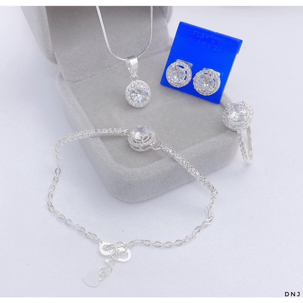 Bộ trang sức bạc ta đá tròn nhỏ xinh,có bán lẻ bông tai,dây chuyền,mặt dây chuyền,lắc tay,phụ kiện,vàng bạc an chi