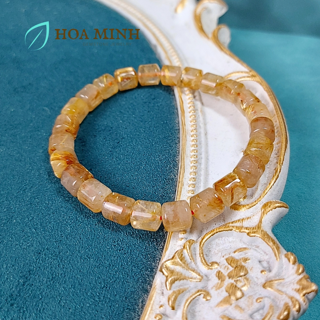 Vòng tay đá Thạch Anh Tóc Vàng tự nhiên VVIP kiểu lu thống size 7.5x8 li phong cách đẳng cấp, sang trọng
