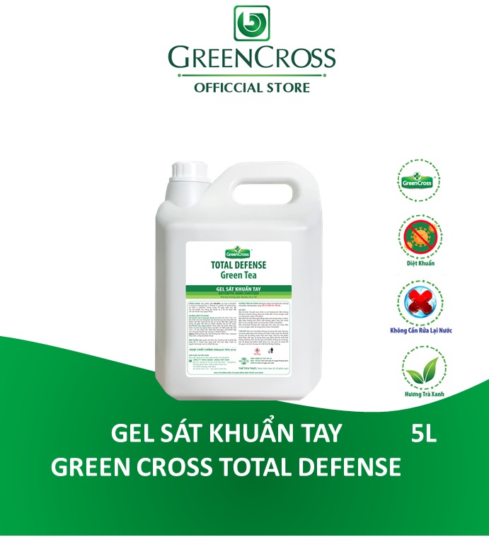 Gel sát khuẩn tay dùng trong gia dụng và y tế - GREEN CROSS TOTAL DEFENSE - CAN 5 Lít Tặng thêm 1 chai nước rửa tay kháng khuẩn Green Cross 500ml