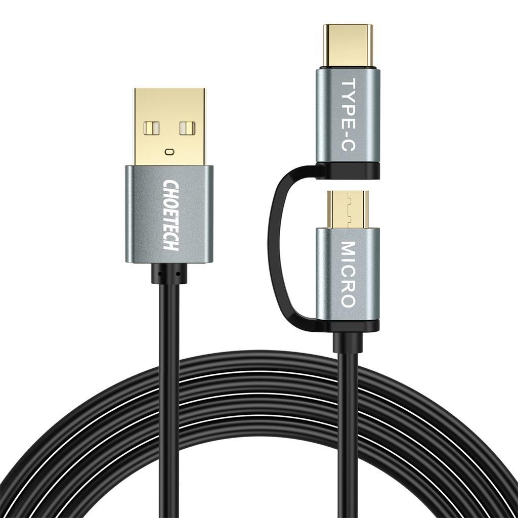 Cáp sạc 2 in 1 USB to Type C+ Micro Choetech XAC-0012