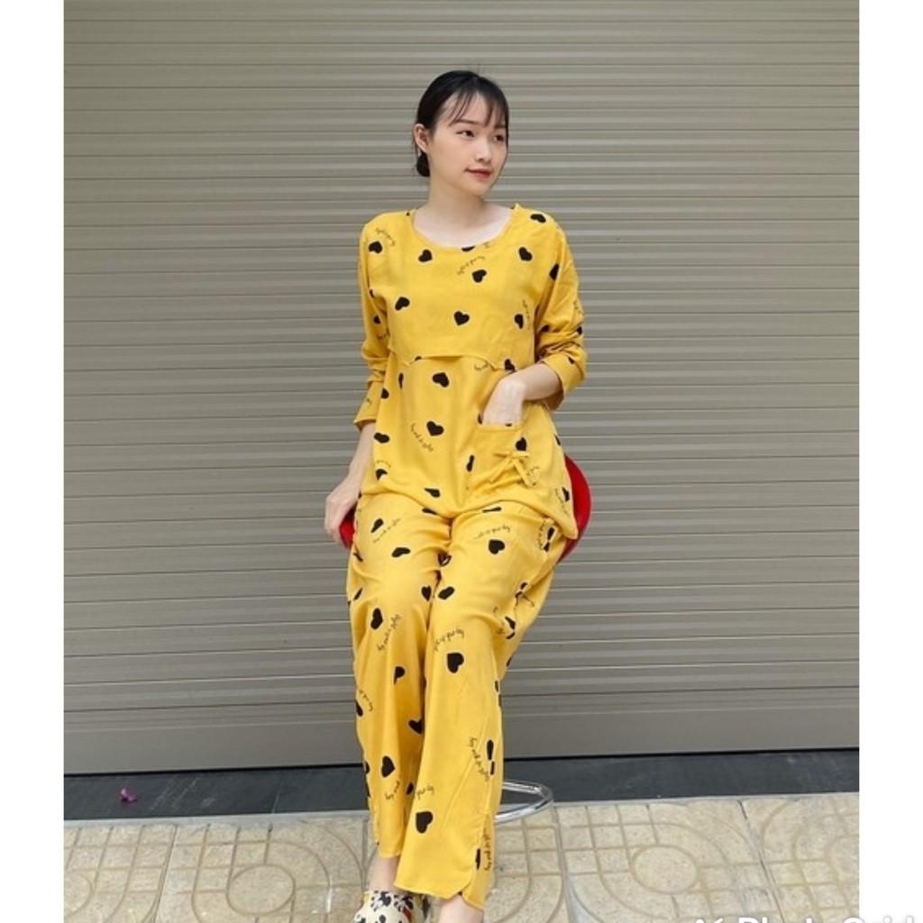Bộ lanh Bầu và Sau Sinh Dài Tay Mùa Hè kéo khóa cho con bú, dáng Babydoll Freesize từ 45 đến 70kg