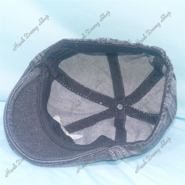 Nón mỏ vịt trẻ em 1-2 tuổi thêu hình mặt mèo, con mèo vòng đầu 47-48cm, mũ mỏ vịt trẻ em vải jean bít đuôi - Đen