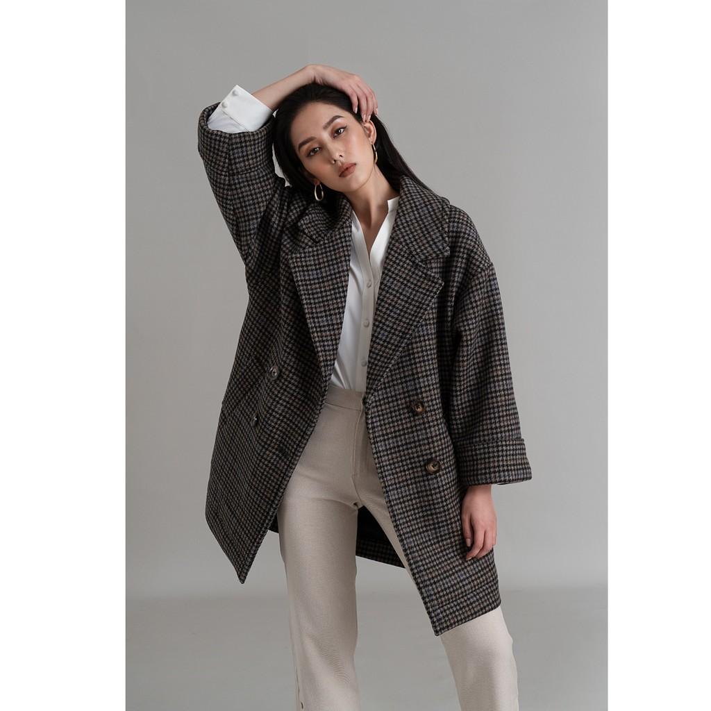 Áo khoác nữ bigsize dáng ngắn hoạ tiết kẻ Hounstooth 2NDDATE CO002HF