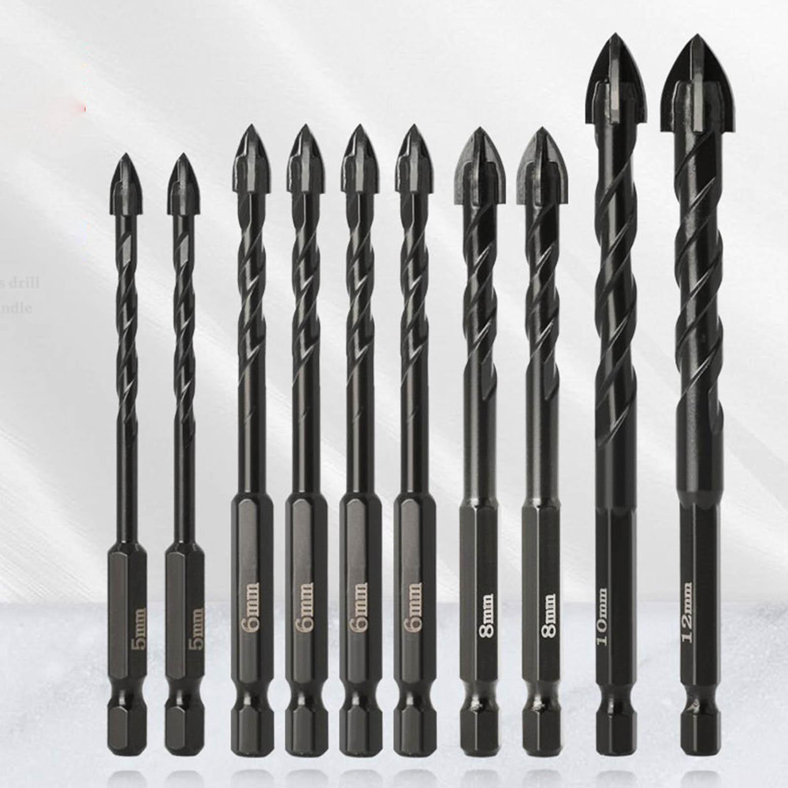 10 Pieces Alloy Masonry Drill Bit Set with Hex Shank for Wall Cement Tile