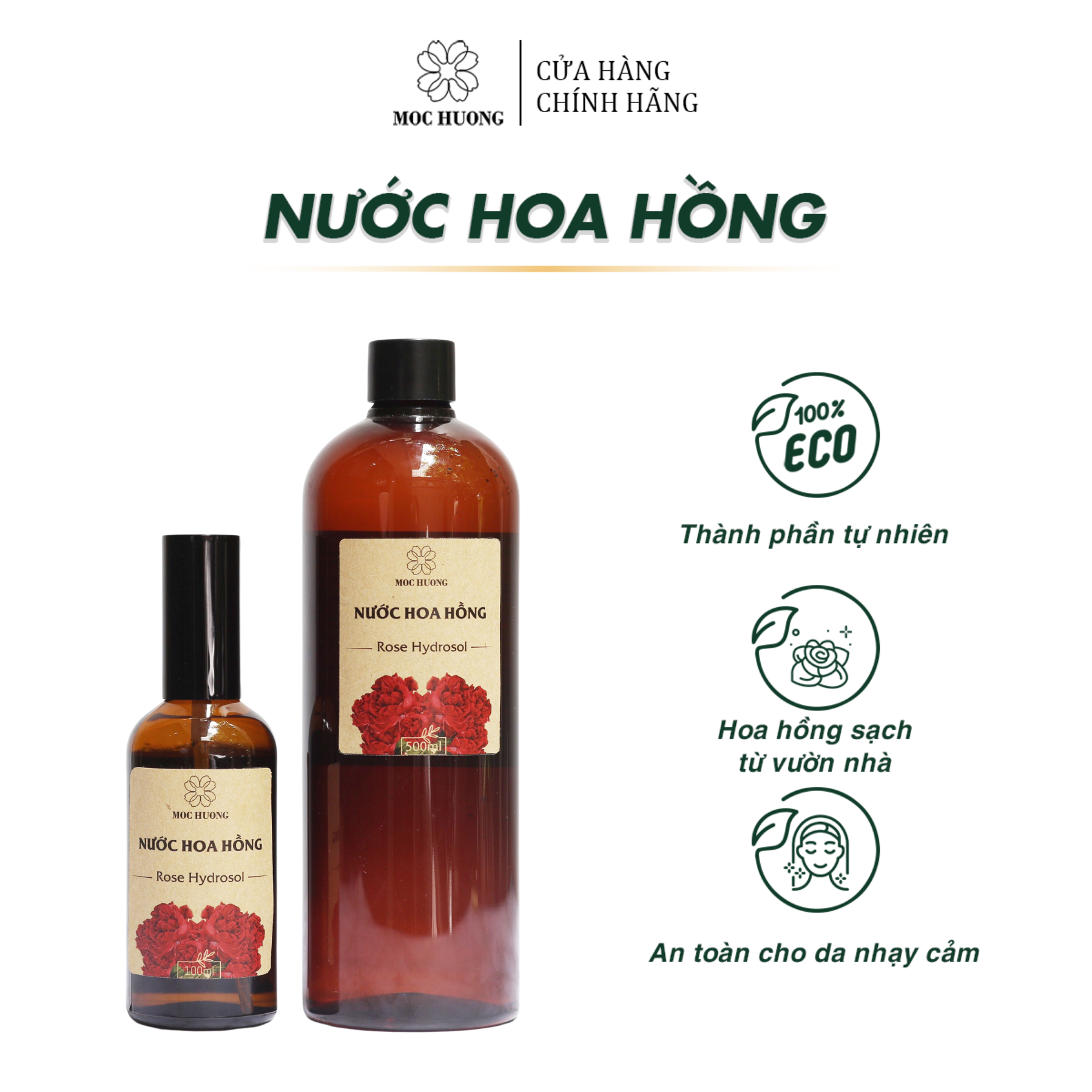 Nước hoa hồng tươi Mộc Hương cấp ẩm, cân bằng da, se khít lỗ chân lông