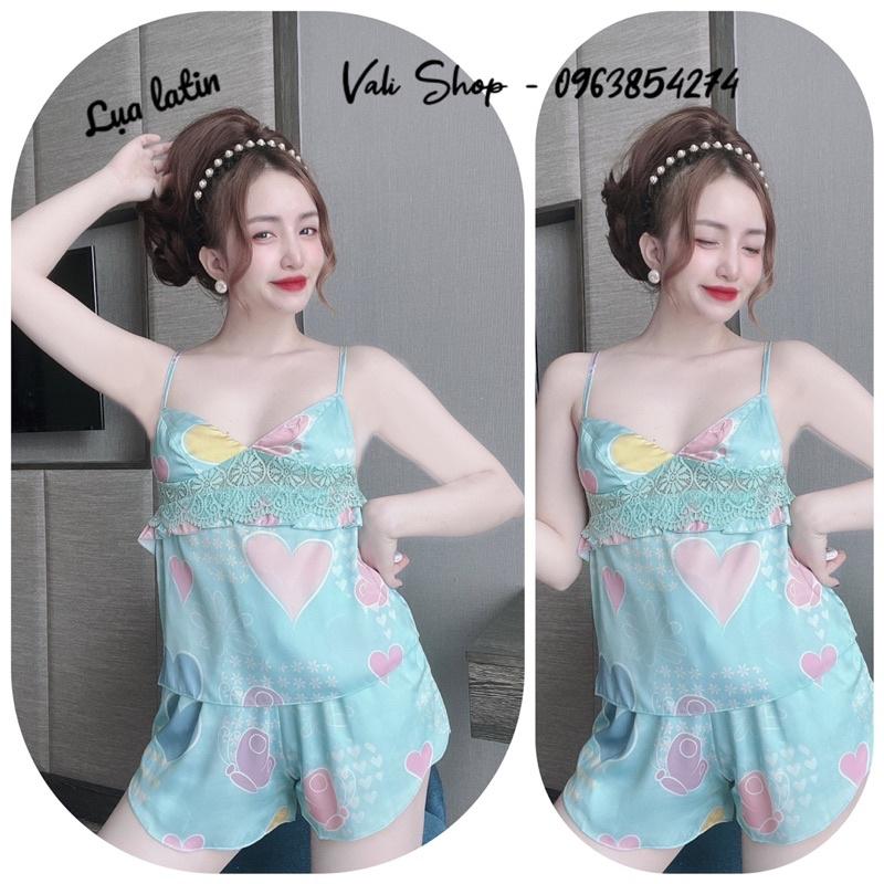 Đồ ngủ lụa latin 2 dây phối ren sexy hoạ tiết freesize 42-57kg