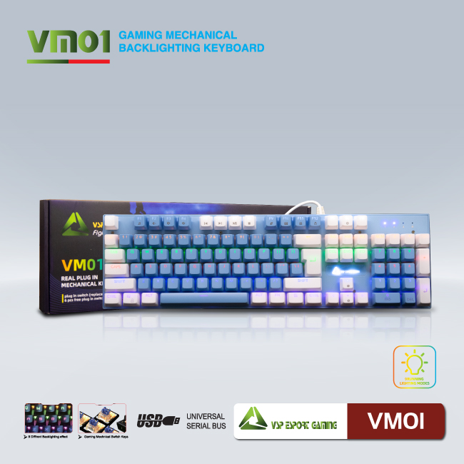 Bàn phím cơ VSP eSport HN Gaming VM01(TRẮNG XANH) - Hàng nhập khẩu