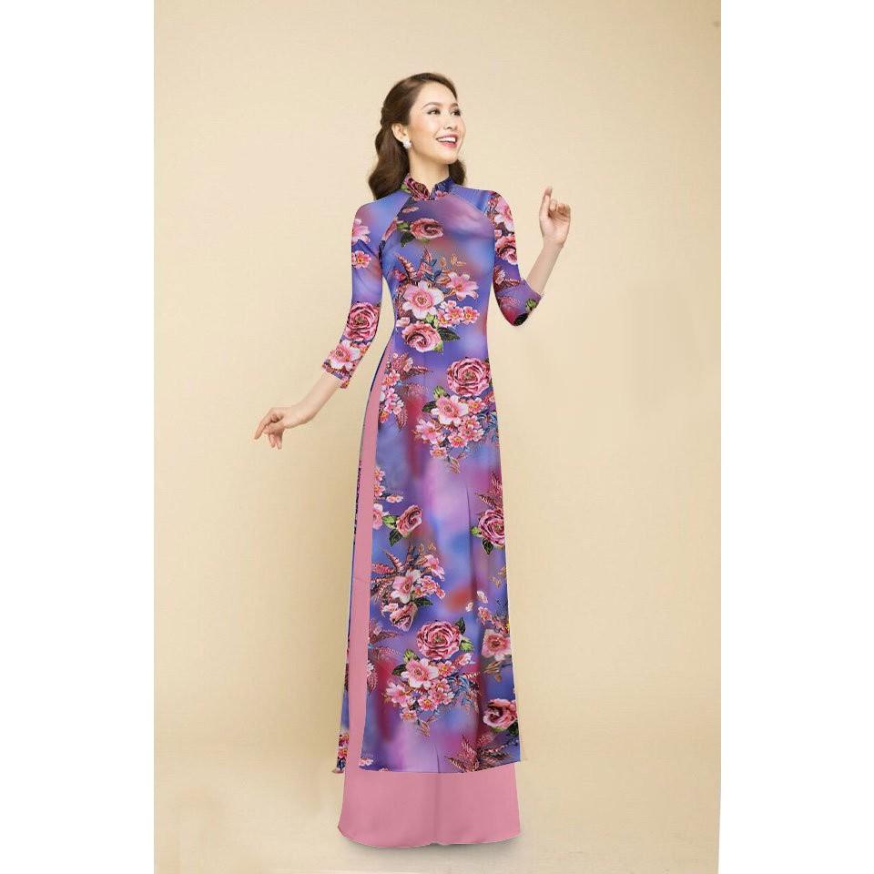 GIÁ XƯỞNG - Áo dài truyền thống lụa nhũ in 3D BỘ