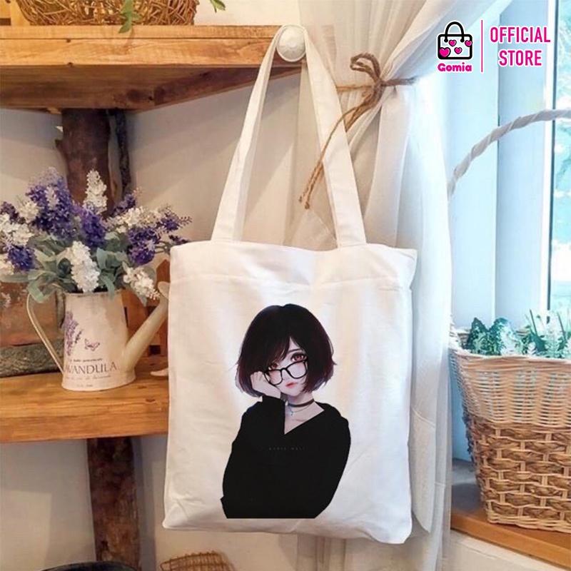 Túi vải canvas đeo chéo hình cô gái đi học đi chơi GOMIA TT2903