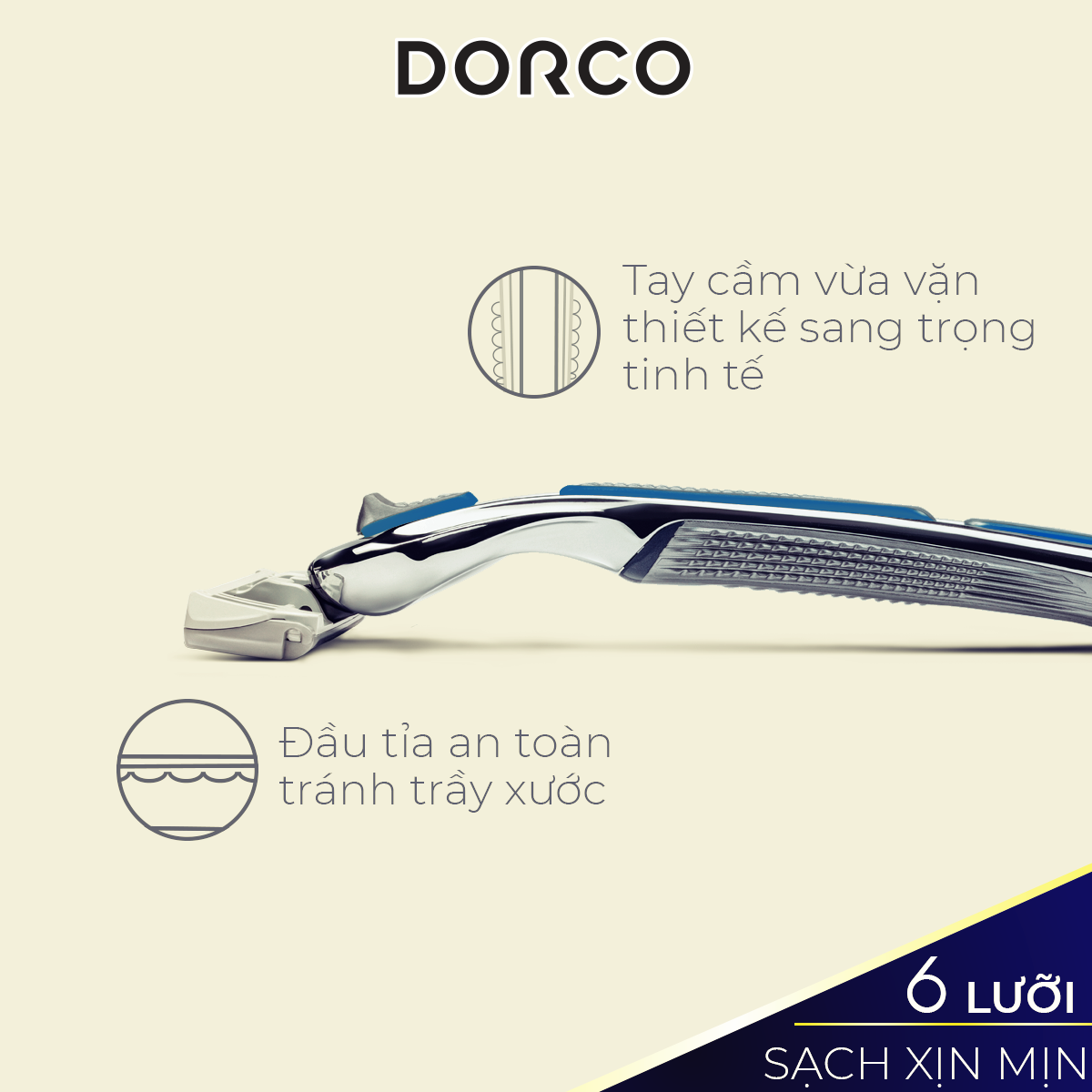 Dao Cạo Râu 6 Lưỡi Dorco Pace 6 Plus SXA 5001-PT (6 Lưỡi + Đầu Cắt Tóc Mai)