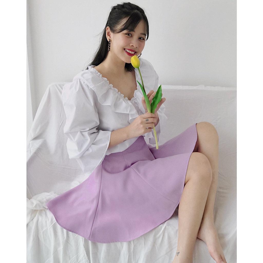 KIOBI - Chân váy Short Laluna form mini rã 7 mảnh, dáng váy ôm trên xòe dưới,eo lưng cao,vải cotton bố tím - KIV20121TIM