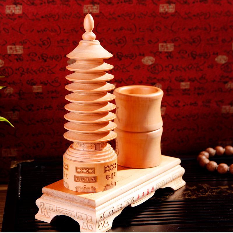 Ống Bút Tháp Văn Xương Gỗ Đào Tự Nhiên