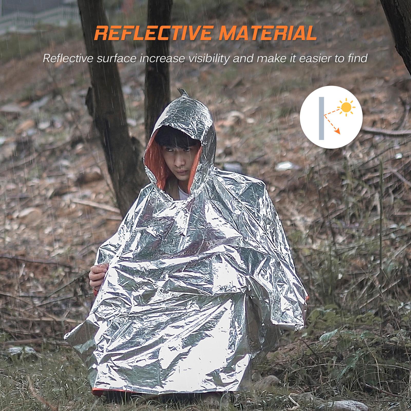 4PCS Orange Emergency Raincoat Aluminum Film Disposable Poncho Cold Insulation Rainwear