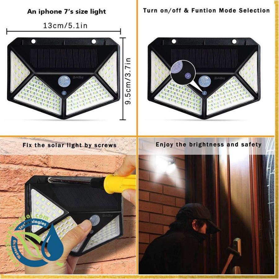 Đèn năng lượng mặt trời Solar 100LED siêu sáng 3 chế độ cảm biến chuyển động