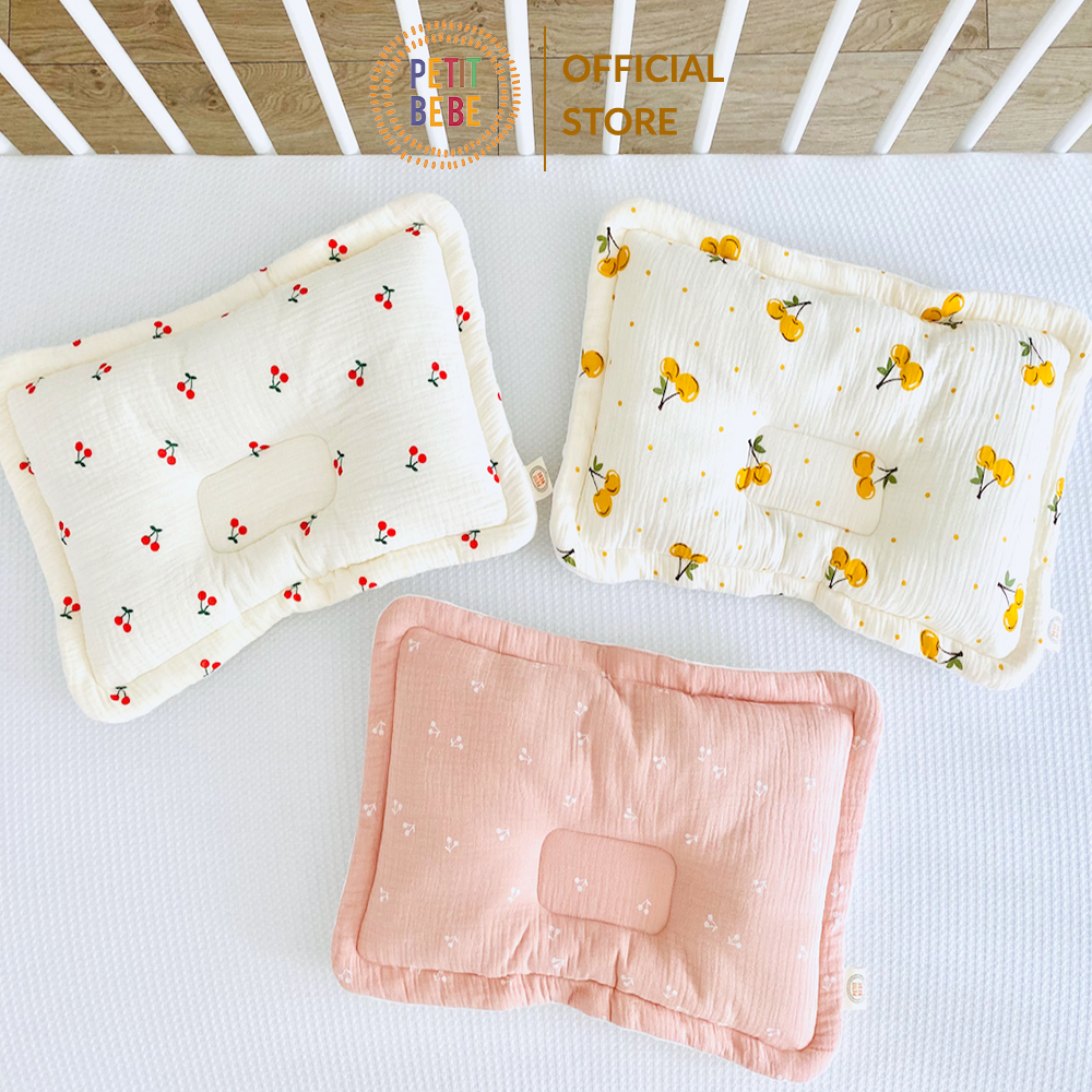 Gối lõm chống bẹp đầu chữ nhật PETIT BEBE muslin thấm hút thoáng khí cho bé từ 3 tháng tuổi