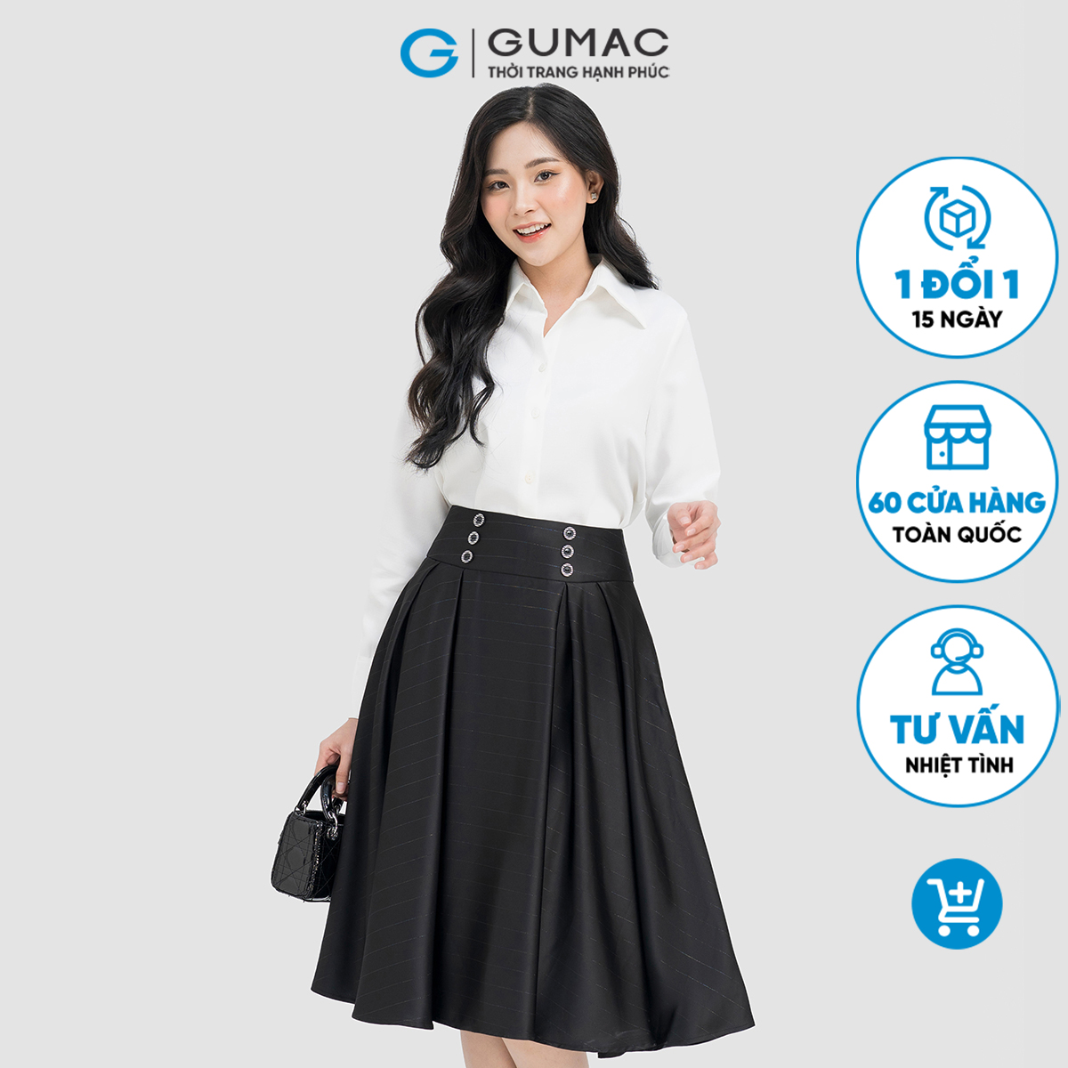 Chân váy xòe đính nút Gumac VD04056