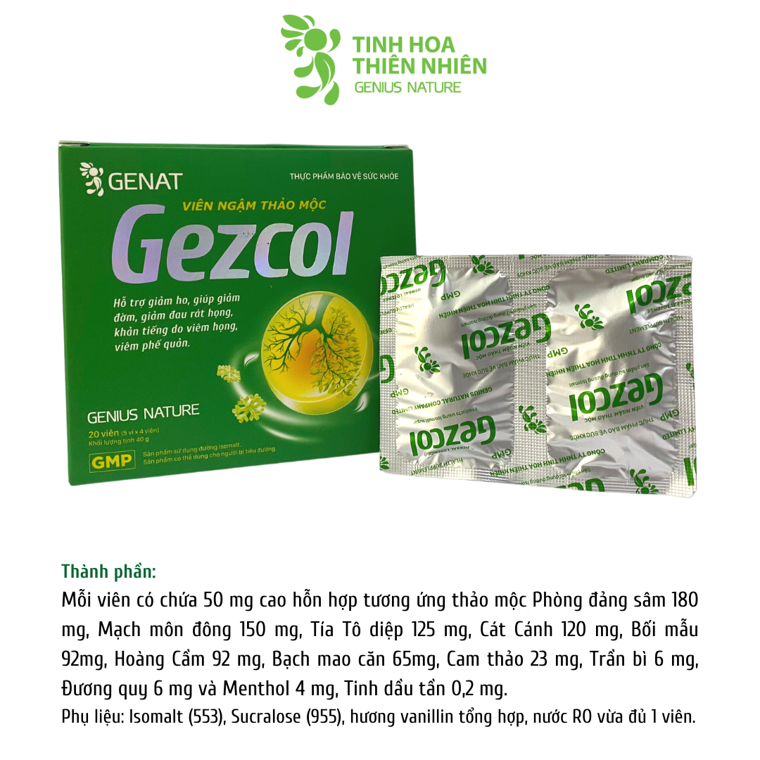 Combo 4 hộp viên ngậm ho thảo mộc Zalocol &amp; Gezcol Hỗ trợ giảm đau rát họng, khản tiếng do viêm họng, viêm phế quản (hộp 20 viên) - Genat