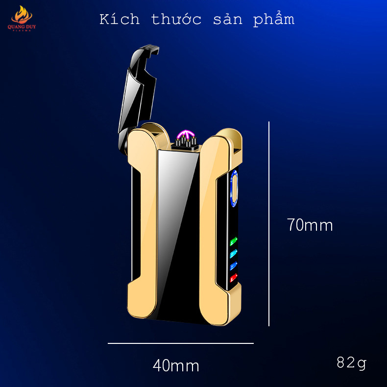 Bật lửa usb lighter 4 tia plasma tích hợp đèn led logo, có 4 đèn hiển thị 4 mức độ pin theo dõi tiện lợi