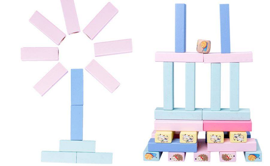 Bộ đồ chơi rút gỗ thông minh, phát triển trí tuệ cho bé Wood toys 51 thanh  kèm 1 xúc xắc – Tặng sét 102 Chữ Cái Alphabet gỗ mộc