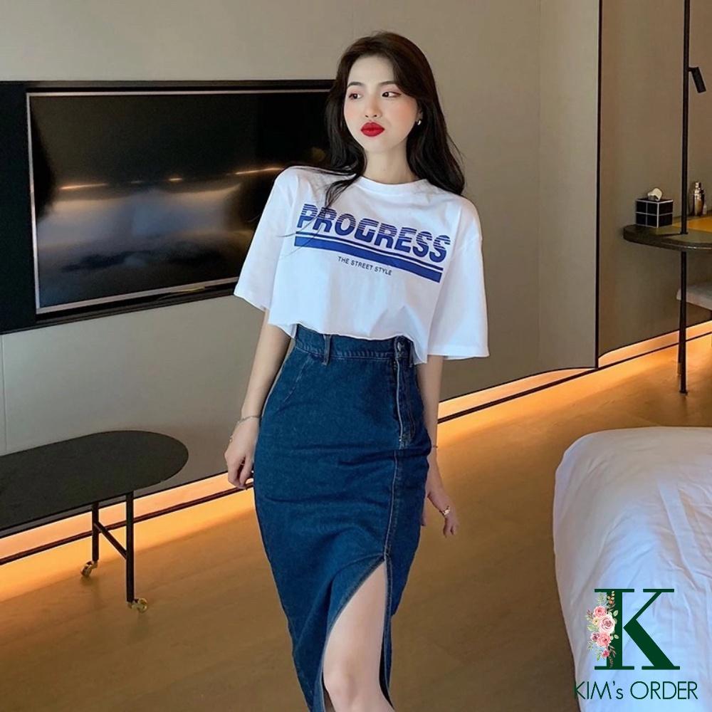 Chân váy jean nữ xẻ tà màu xanh đậm cạp cao dáng chữ A Ulzzang Hàn Quốc cá tính năng động thể thao chất loại 1 dày dặn