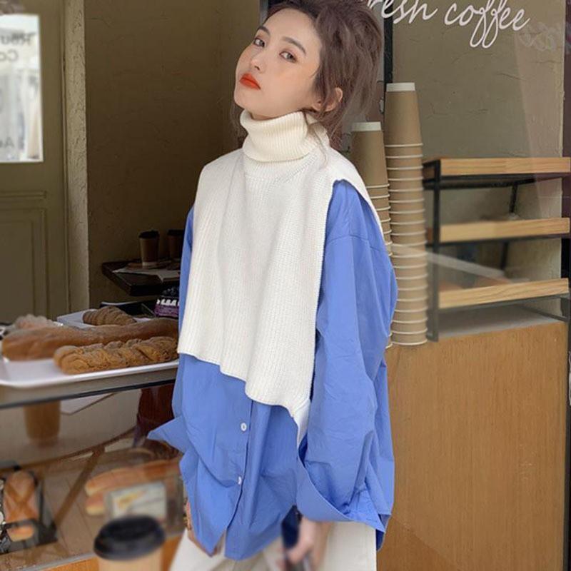 Áo Sweater Dệt Kim Không Tay Cổ Cao Thanh Lịch Cho Nữ