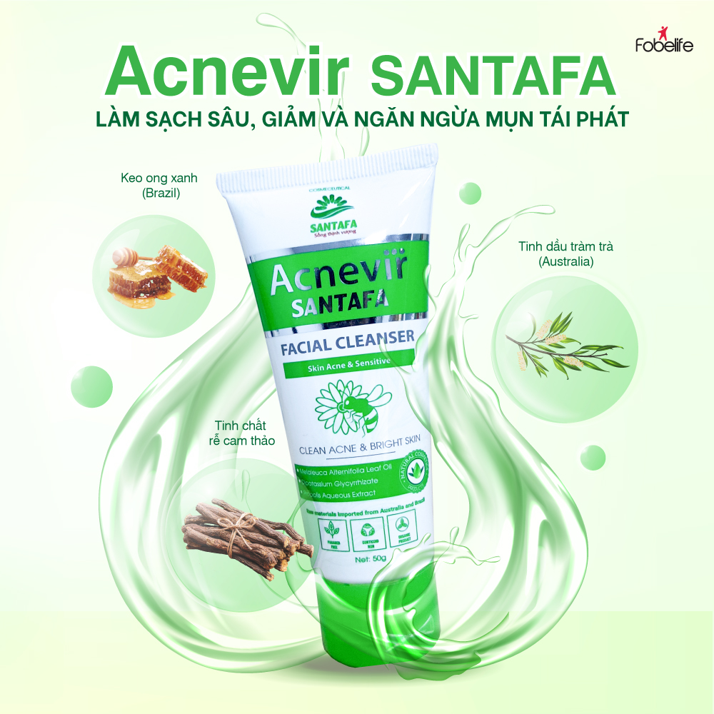Combo Chăm Sóc Mụn Đầu Đen Da Nhờn gồm Sữa rửa mặt và Kem hỗ trợ giảm mụn đầu đen mụn cám Santafa
