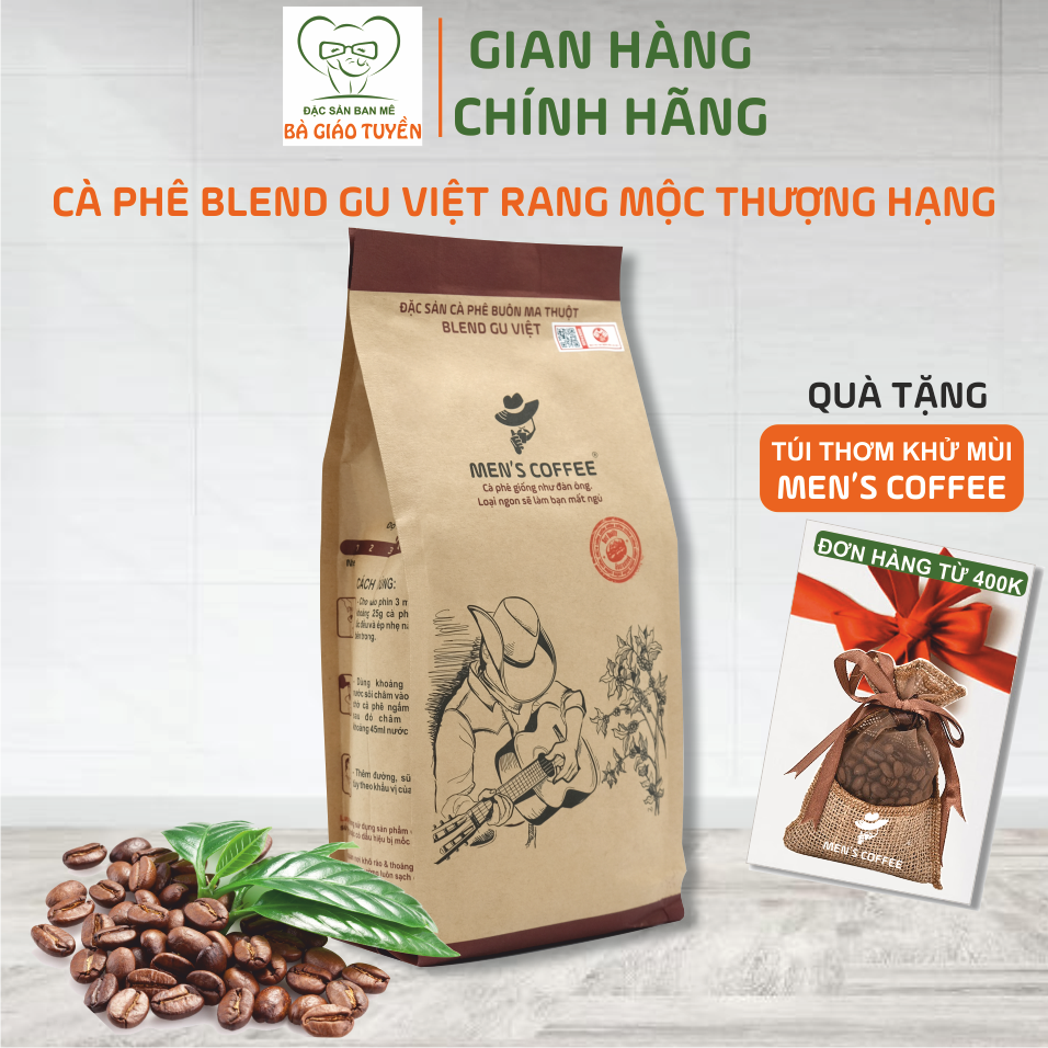 Cà Phê Men's Coffee Dòng BLEND GU VIỆT Thượng Hạng Vị Đậm Đà, Đắng Nhẹ, Mùi Thơn Quyến Rũ. Gói 500gr