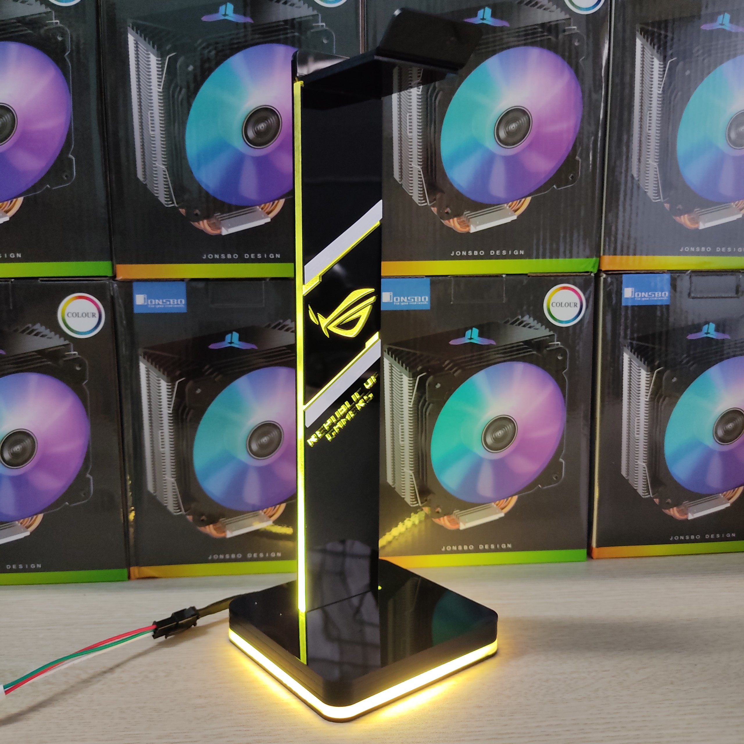 Giá treo tai nghe Gaming Logo ROG có tích hợp đèn led RGB, điều khiển chỉnh màu từ xa - Hàng nhập khẩu