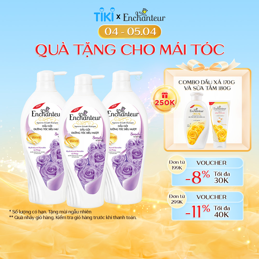 Combo 3 Dầu gội dưỡng tóc siêu mượt Enchanteur Sensation Keratin 650gr/Chai