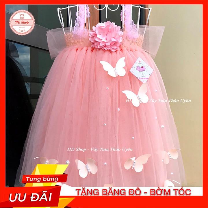Đầm Công Chúa Đầm bé gái hồng cam hoa xù đính bướm