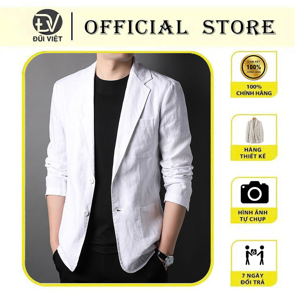 Blazer nam chất linen, cổ ve vuông có túi, phong cách Hàn 2025