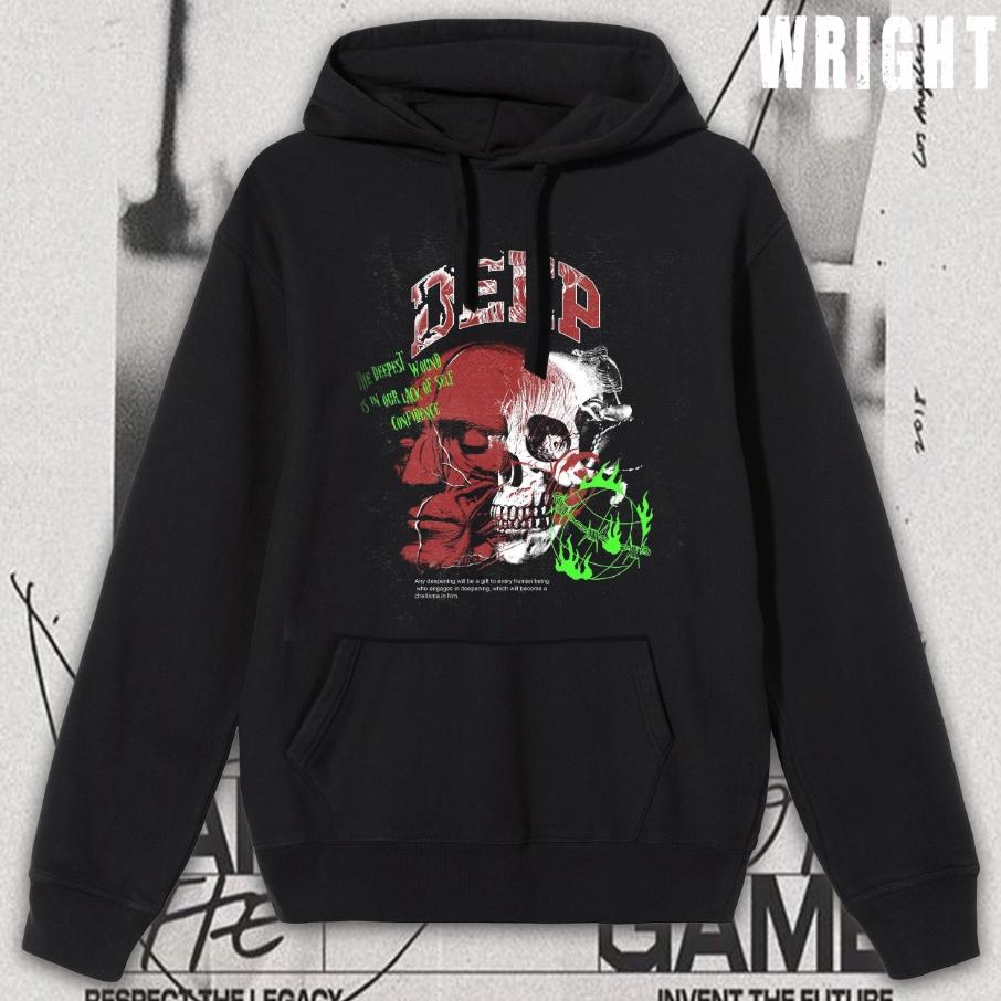 Áo hoodie wright đầu lâu imagination phong cách streetwear unisex
