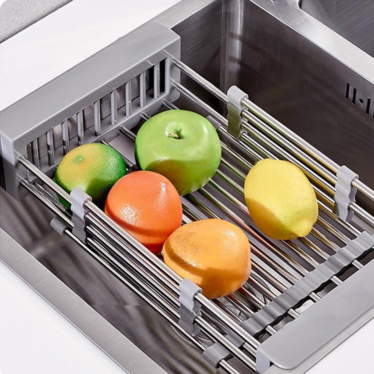 Kệ Giá Rổ Gác Bồn Rửa Chén,Kệ Gác Bồn Rửa Bát Inox Rút Gọn Siêu Tiện Lợi Đựng Rau Củ Quả Thực Phẩm MKS050