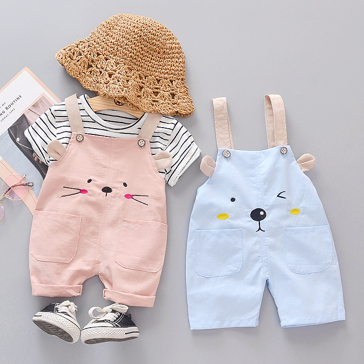 Set yếm bé trai, bé gái gồm áo thun kẻ sọc và yếm, set đồ 2 món thời trang cho bé từ 9-18kg