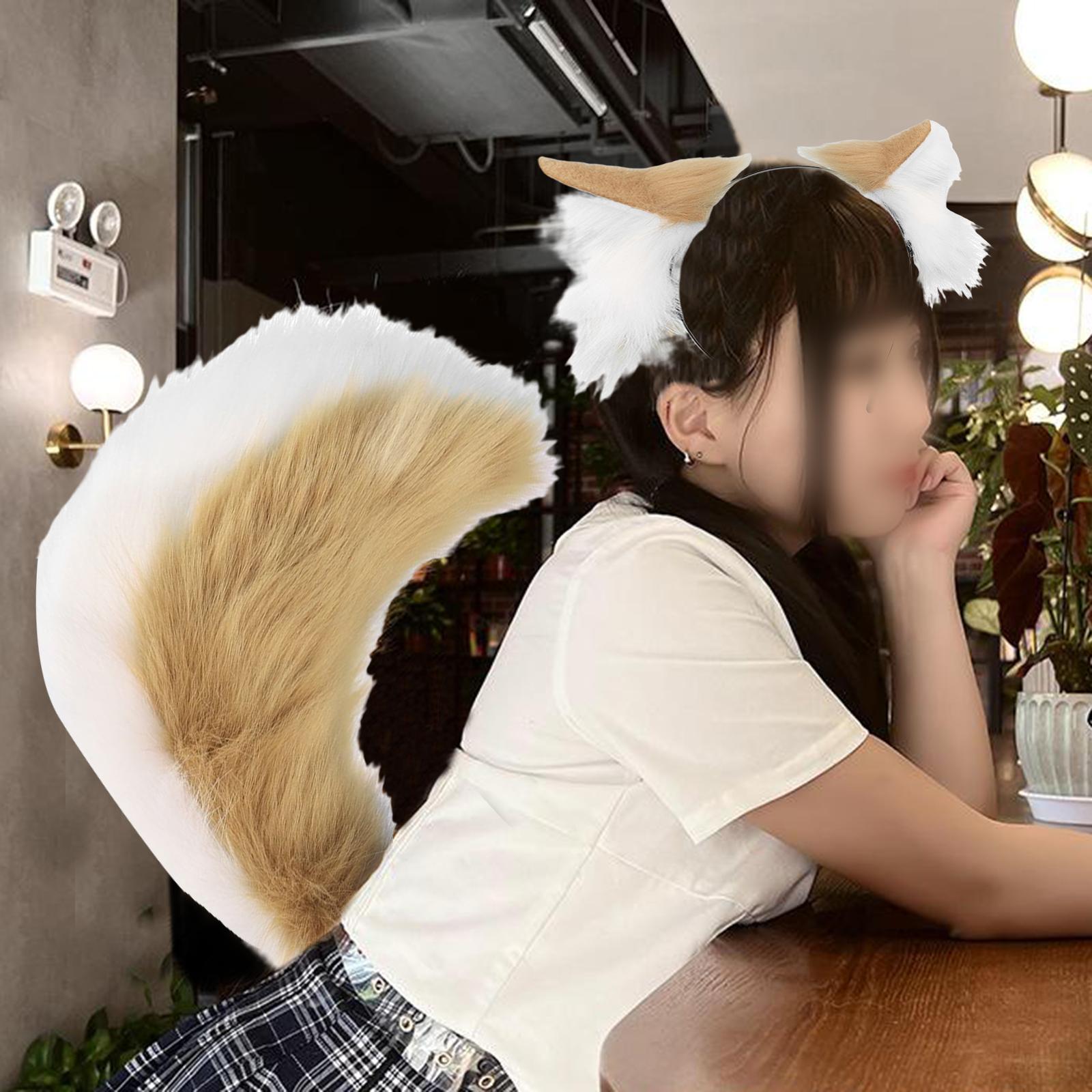 Cats Ears and Long Tail Decor Dress up Plush Hair Hoop Cosplay Set for Children Adults Party Carnival