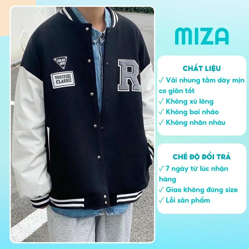 Áo khoác nhung nam nữ bomber unisex gió jacket cúc bấm form rộng local brand ulzzang phong cách hàn quốc đep CHỮ R