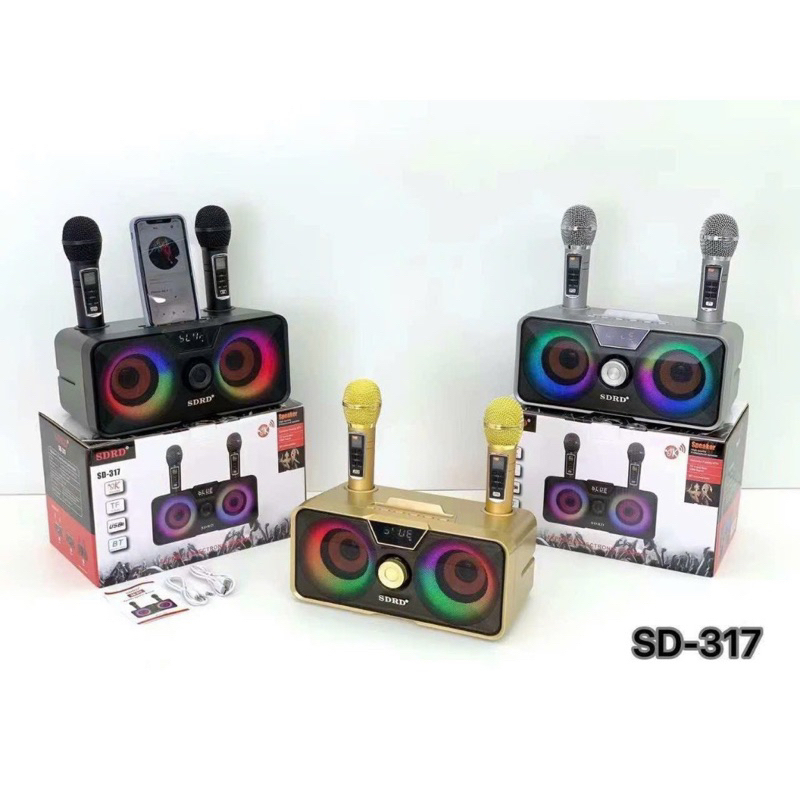 Loa Karaoke Bluetooth SDRD SD-317 Đầy Mạnh Mẽ, Âm Thanh Chất Lượng, Đèn Led Nhiều Màu Sắc Tặng Kèm 2 Micro