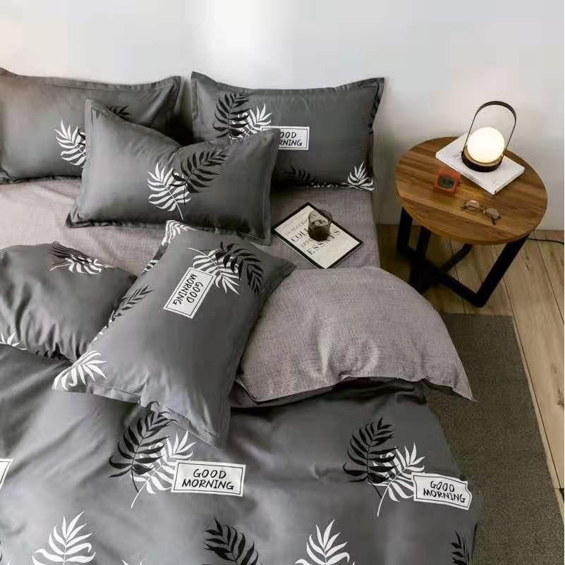 Chăn Ga Gối Đệm -Sét Chăn Ga Gối Lá Me Xám Poly Cotton