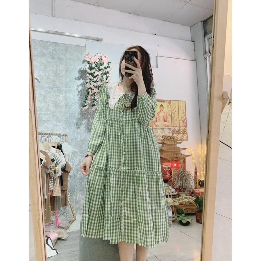 VÁY BẦU CÔNG SỞ HÀNG THIẾT KẾ - ĐẦM BẦU THU ĐÔNG DÁNG SUÔNG RỘNG DÀI TAY CỔ BÈO TRẮNG FREE SIZE