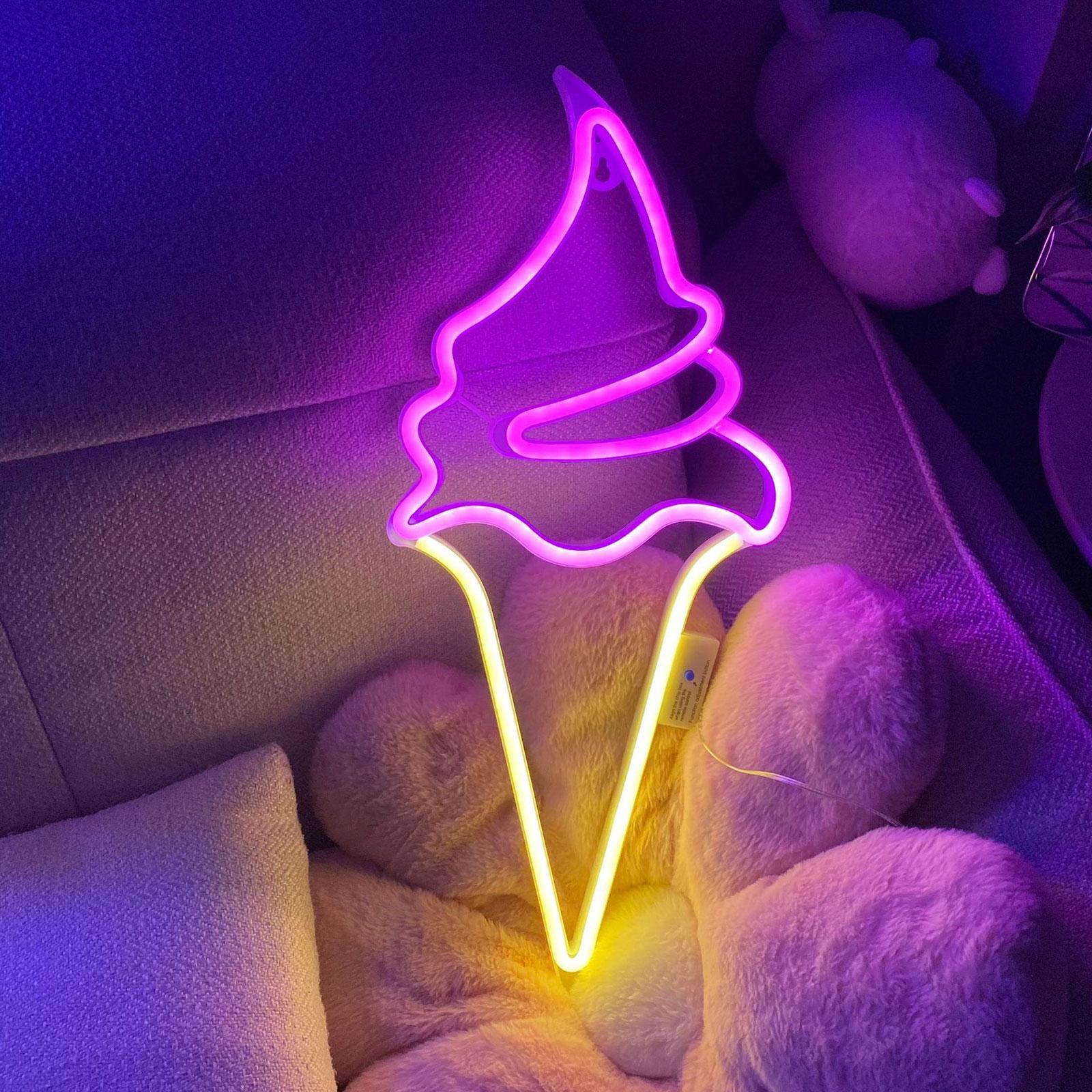 Big Ice Cream LED Neon Sign 8 Light Modes Night Lights Wall Hanging Decor for Holiday