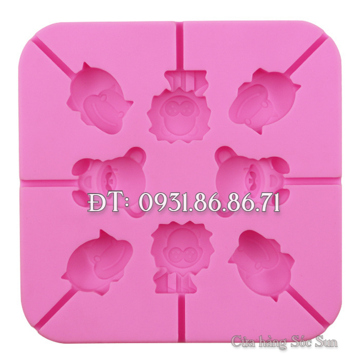 Khuôn silicon 8 hà mã, sư tử, gấu – Mã số 1207