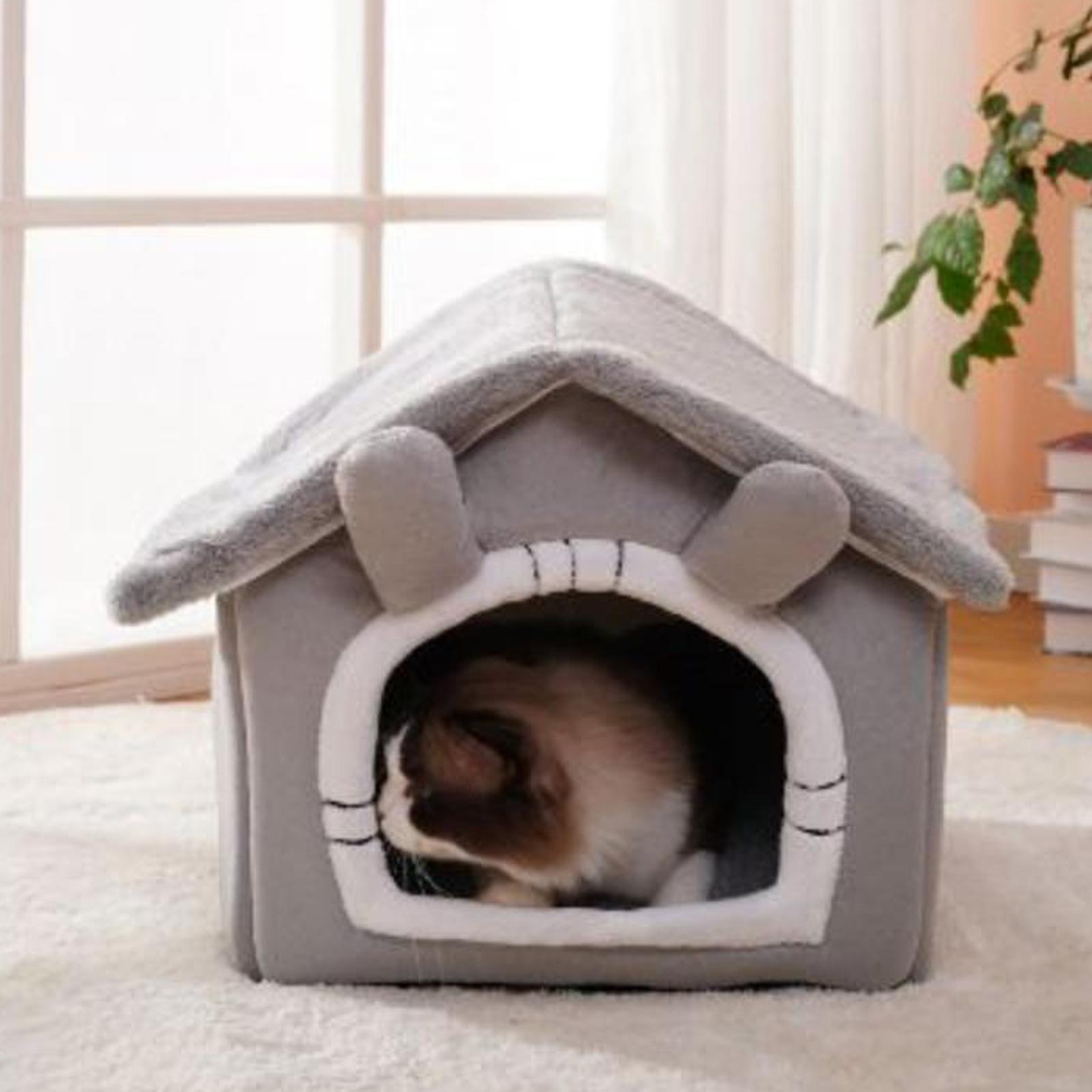 Warm Cave Sleeping Bed Puppy Nest for Cats and Small Dogs, Light Gray