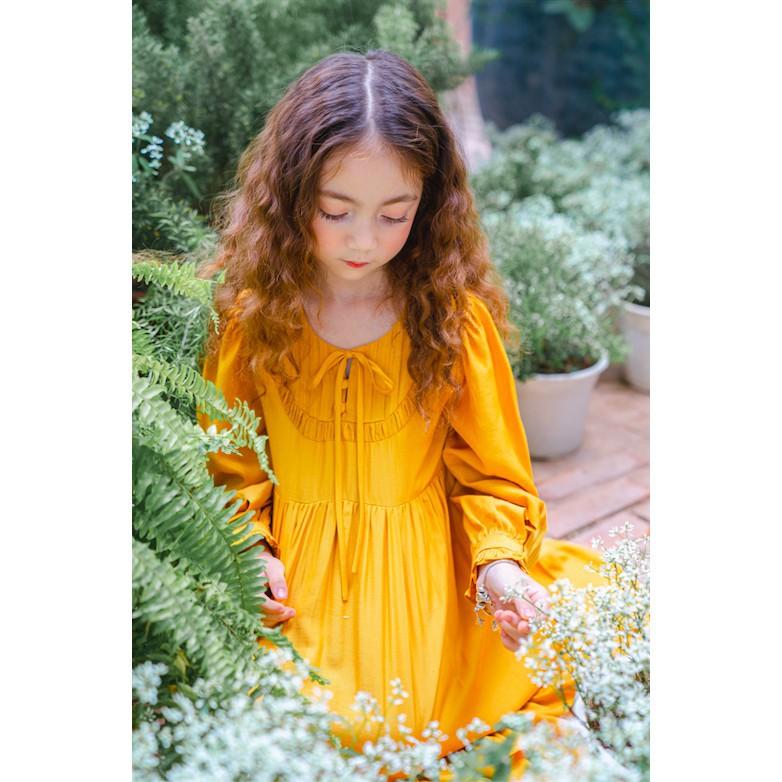 Váy bé gái CRABIE dài tay cổ tròn thắt nơ công chúa xinh xắn cho bé từ 3,4,5,6,7,8,9,10 tuổi - Fiona Dress - Vàng