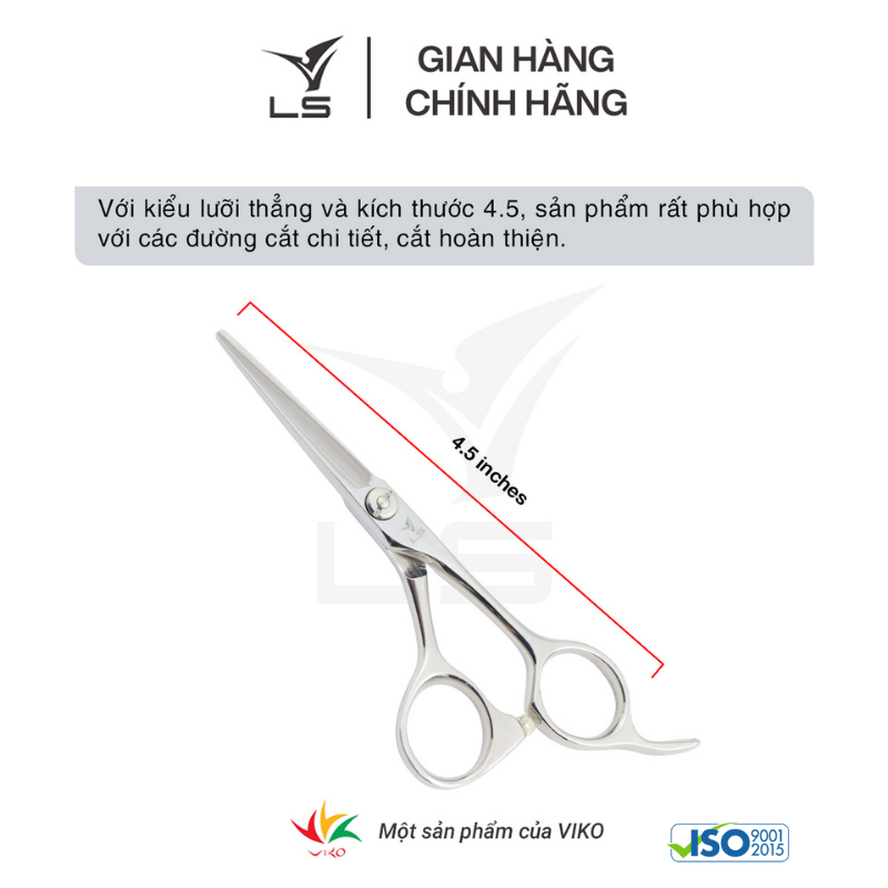 Kéo cắt tóc LS lưỡi thẳng quai offset phẳng đỡ ngón cố định CB12/4.5