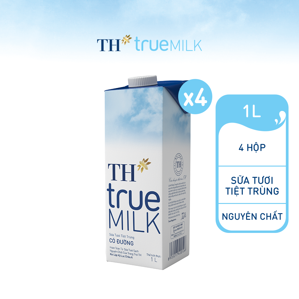 Combo 4 Hộp sữa tươi tiệt trùng có đường TH True Milk 1L