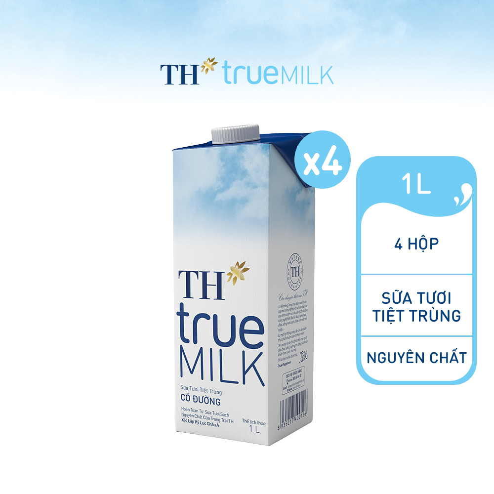 Combo 4 Hộp sữa tươi tiệt trùng có đường TH True Milk 1L (1L x 4)