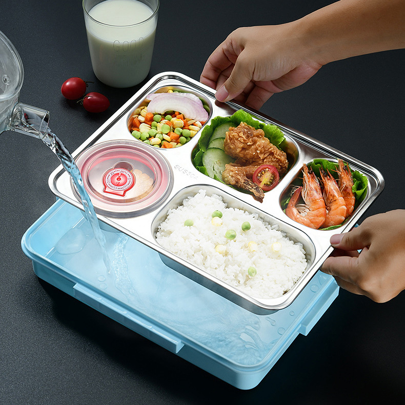 Khay Đựng Cơm Văn Phòng Inox 304 5 Ngăn Có Nắp Đậy Tiện Dụng - Hâm Thức Ăn Trong 5p